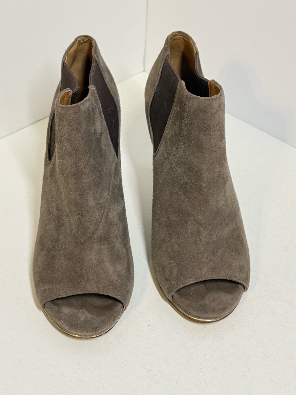 Coach Adrianna Taupe Suede Peep-Toe Stiletto Booties 9B - Picture 2 of 10